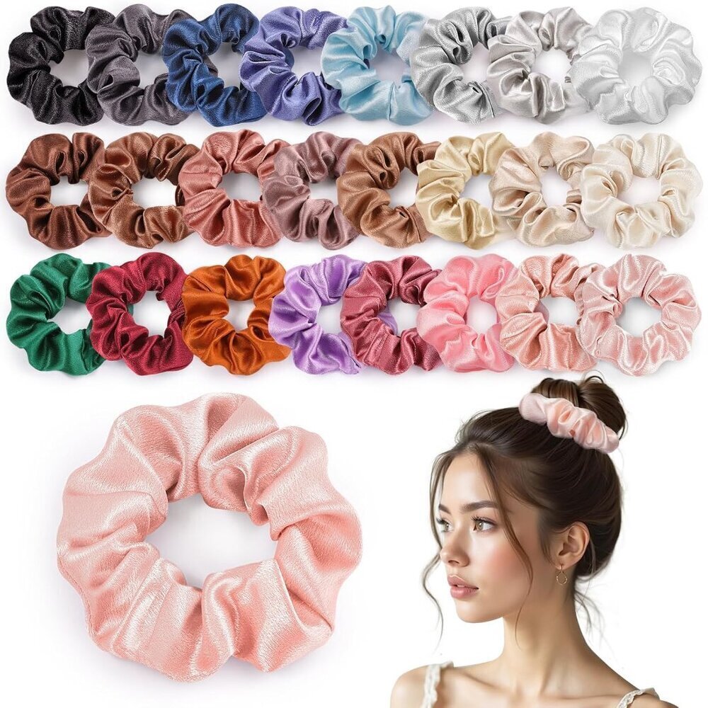 Silk Satin Scrunchies 24Pcs Hair Bands Soft Gentle Hair Ties for Women Girls
